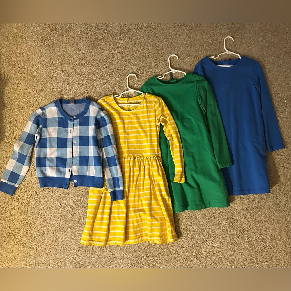 Primary lot of 3 long sleeve dresses and gingham cardigan size 8-9